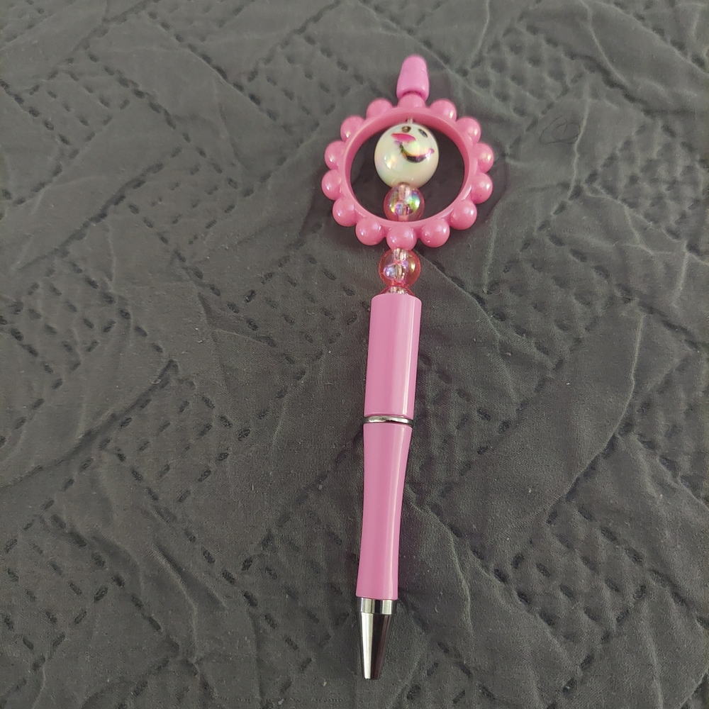 Pink Beaded Pen with Floral Accent